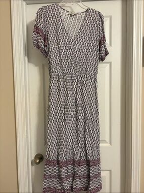 LOFT White and Purple Printed Maxi Dress